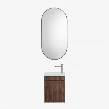 Conjunto De Móvel De Casa De Banho Suspenso Em Madeira Com Lavatório Integrado Narek Madeira Escura & Ovale Led E Antifog Preto 50x100 Cm Asteiro & Ci