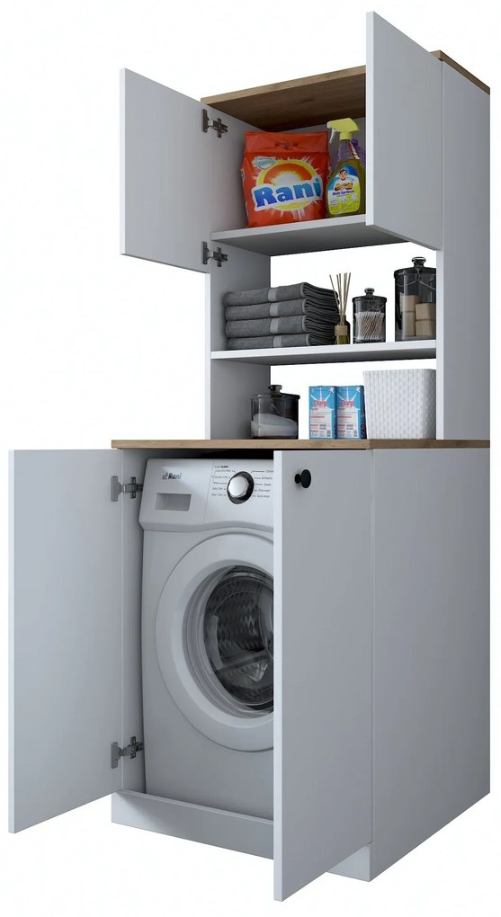 Armário para Máquina de Lavar KD102 – Branco e Nogueira – 70x183,6x72,