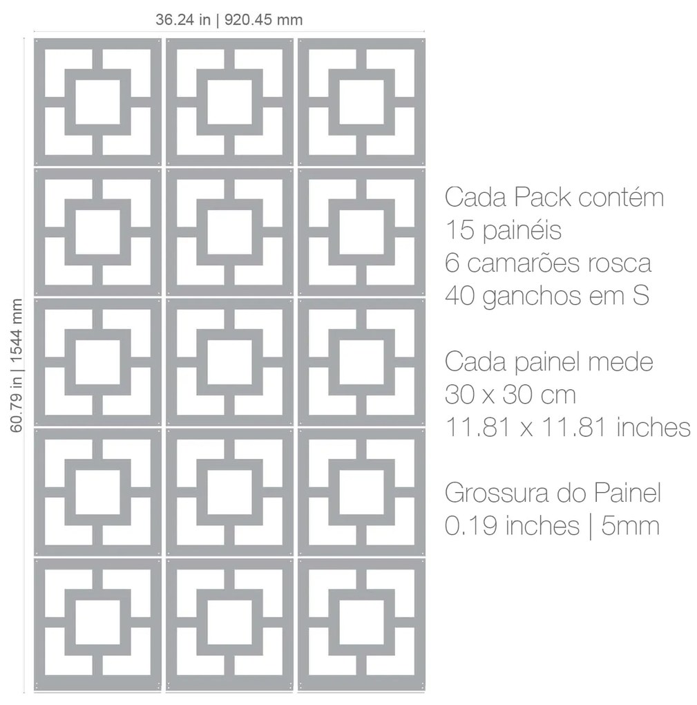 Biombo Suspenso Padrão Peniche (Tamanho: 30 x 30 cm, Material: PVC 5 mm, Cor PVC: Branco, PACKS: Pack de 15 Peças)