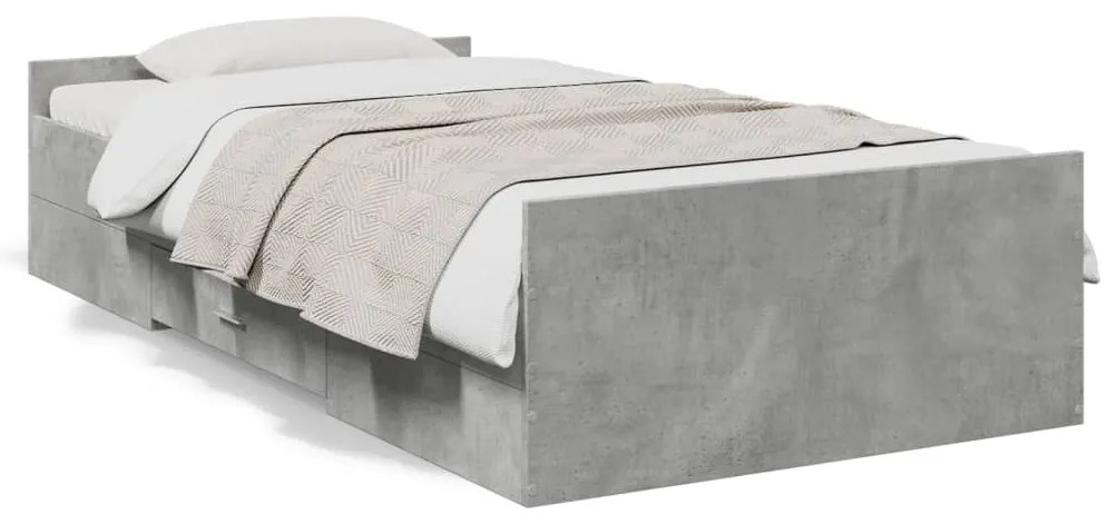 vidaXL Estrutura de cama c/ gavetas derivados de madeira cinza-cimento