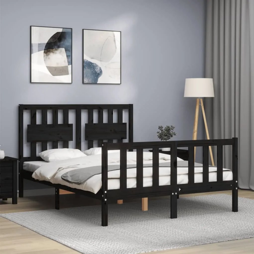 Estrutura de cama com cabeceira 140x200 cm madeira maciça preto