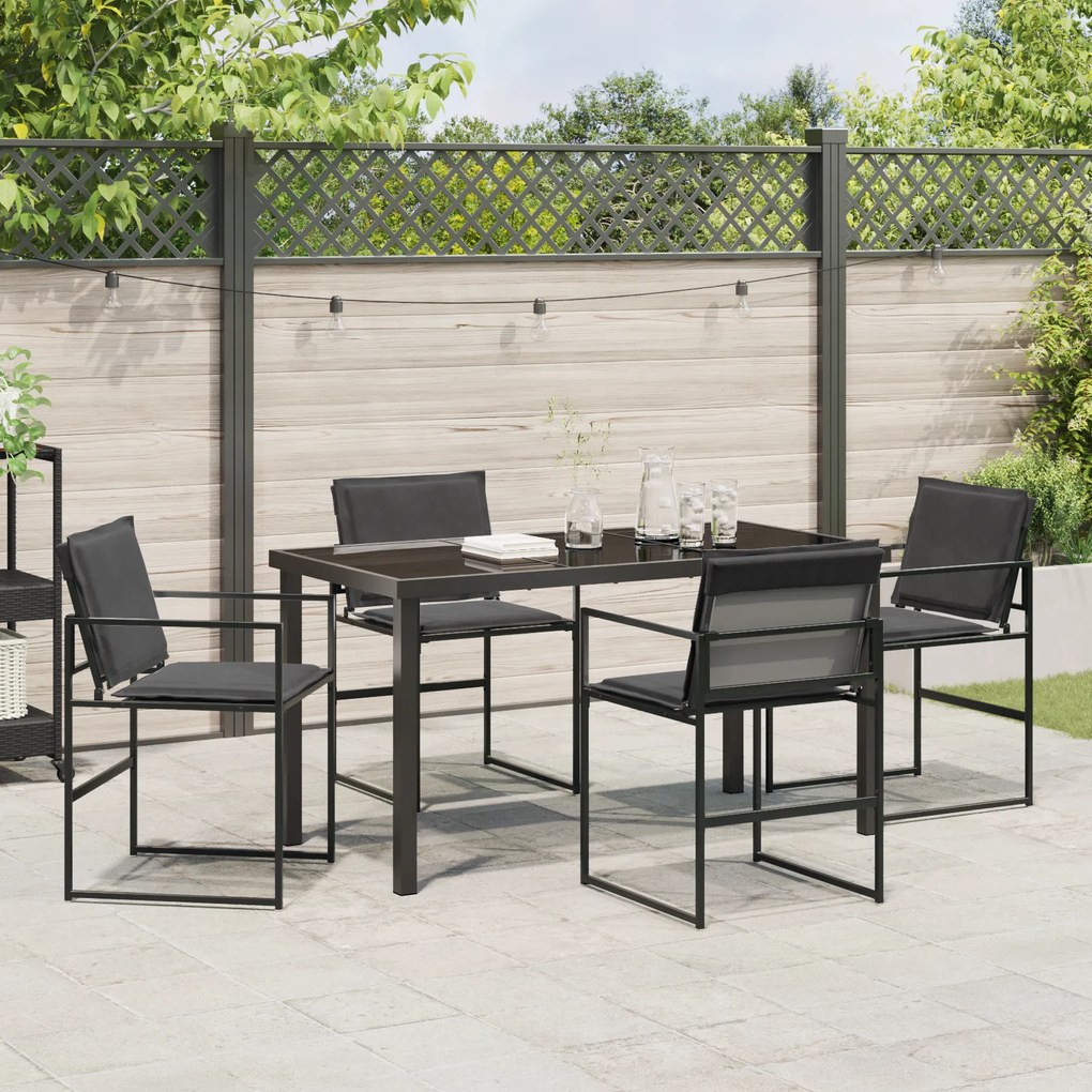 Conjunto de Jantar de Jardim 5 Peças com Almofadas Preto Textilene e A