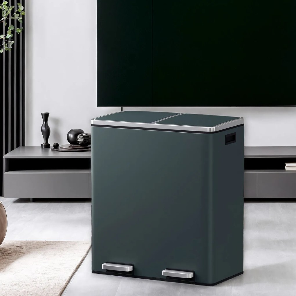 Caixote do lixo 2 x 30 L, 59 x 36,5 x 65,2 cm verde acinzentado