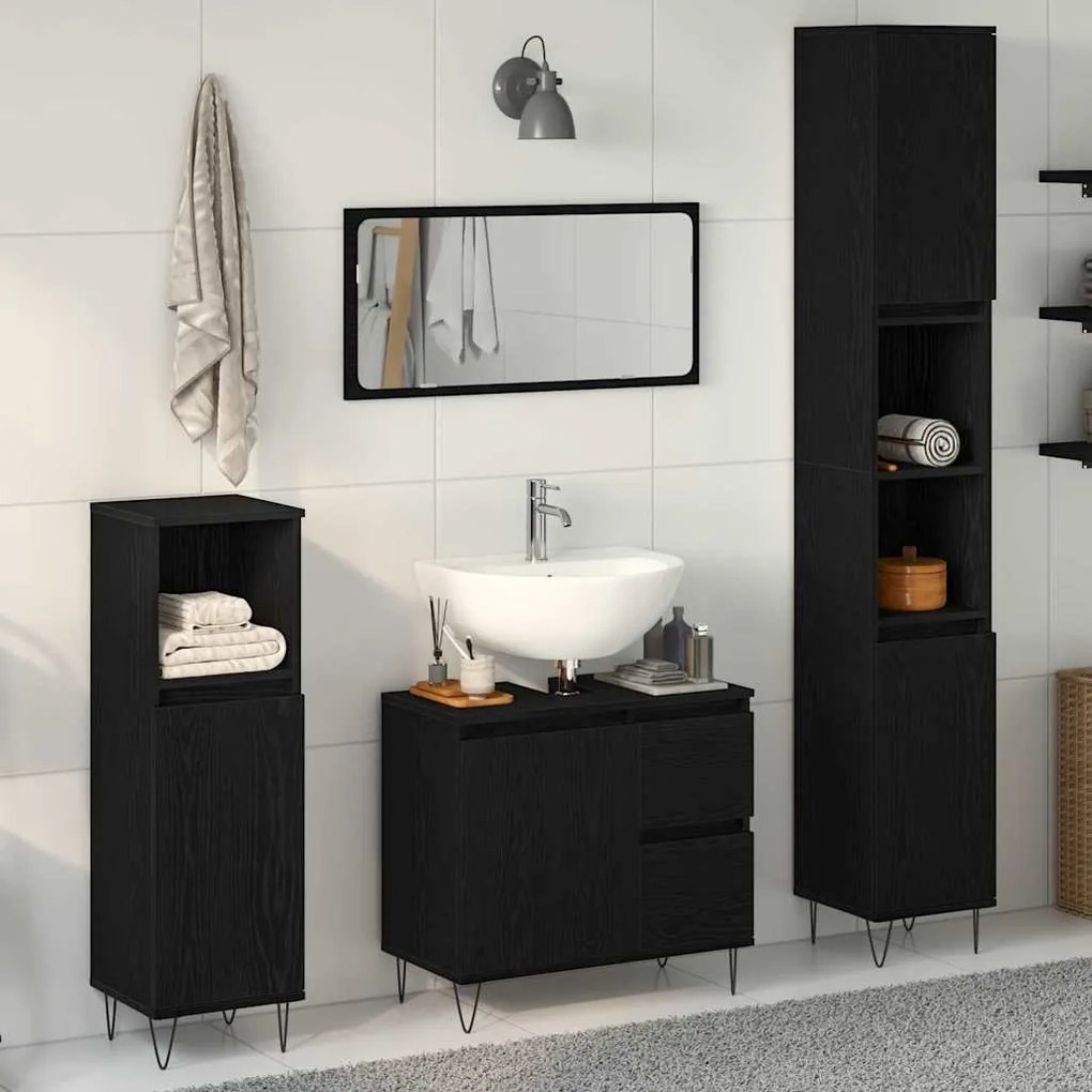 Conjunto de Móveis para Casa de Banho 3 Peças Carvalho Preto Madeira d
