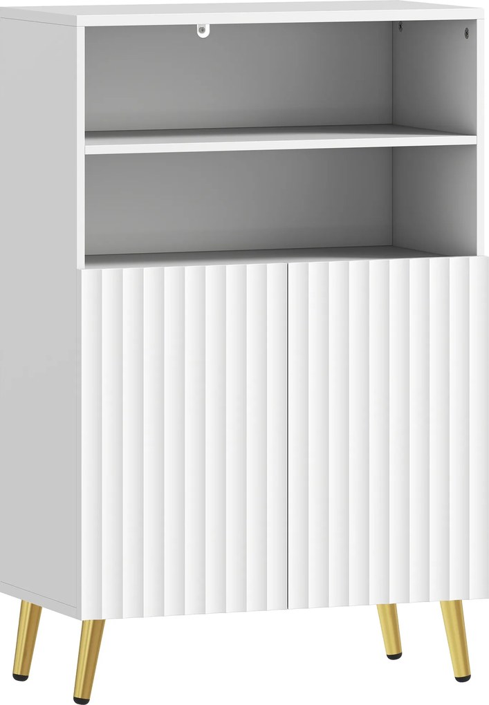 HOMCOM Móvel para banheiro, armário estreito 5 níveis, portas caneladas com fecho suave 60 x 31,8 x 93 cm branco | Aosom Portugal