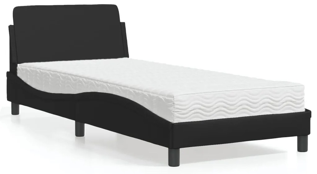 Cama com colchão 90x200 cm couro artificial preto