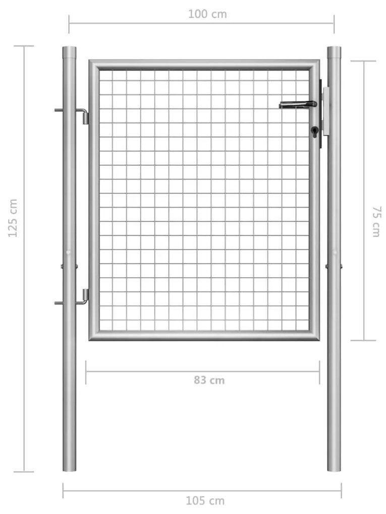 Portão de jardim em aço galvanizado 105x125 cm prateado