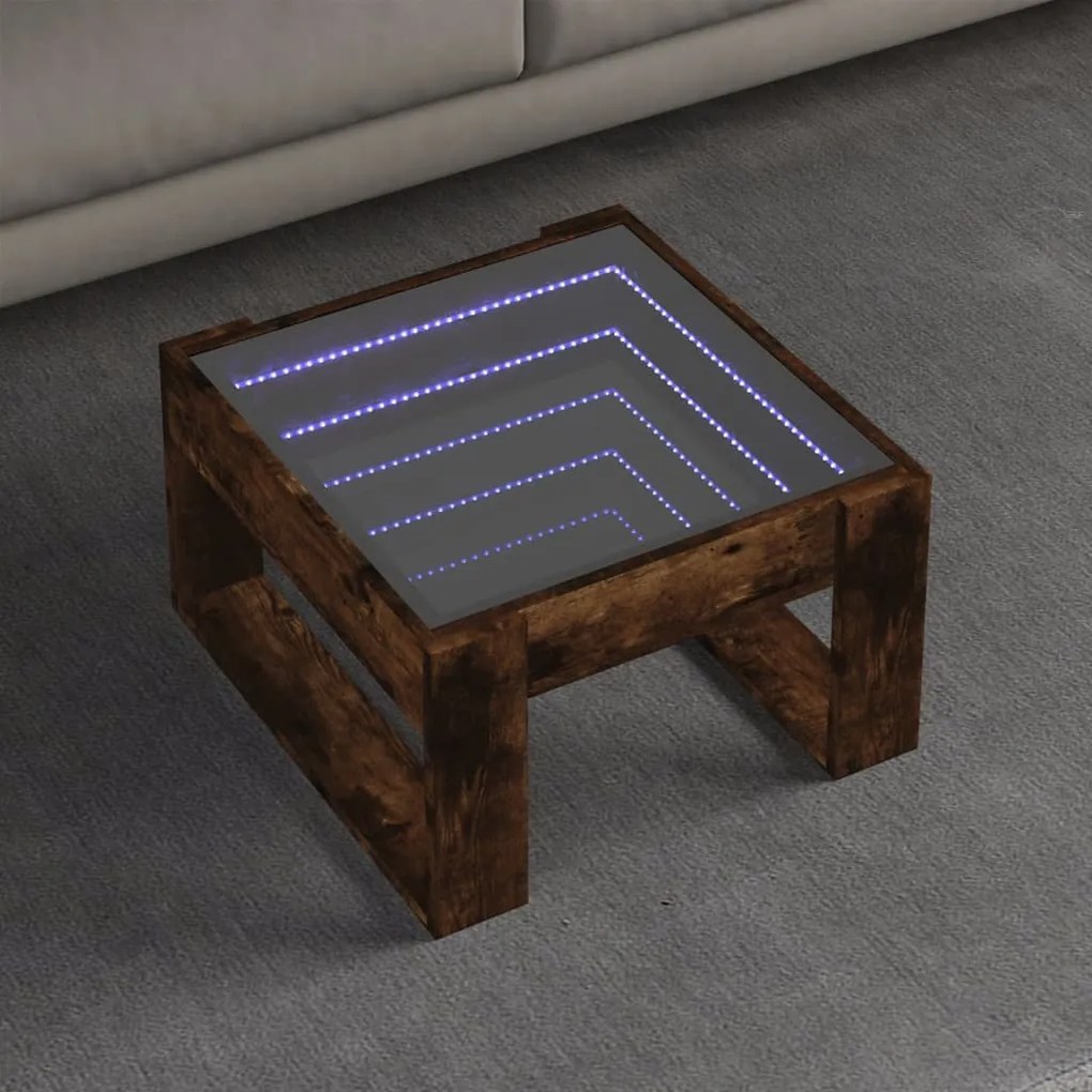 vidaXL Mesa de centro luzes LED Infinity 50x53x30 cm carvalho fumado
