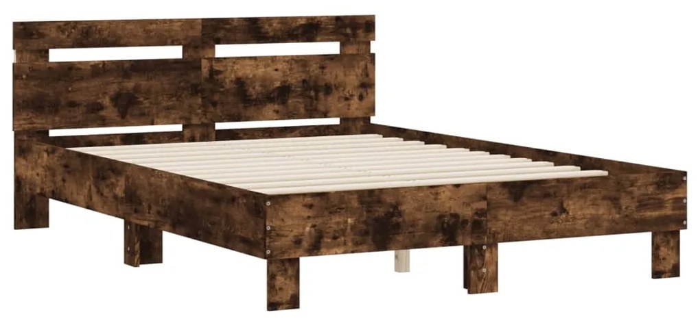 Estrutura cama c/ cabeceira/luzes LED 120x200cm carvalho fumado