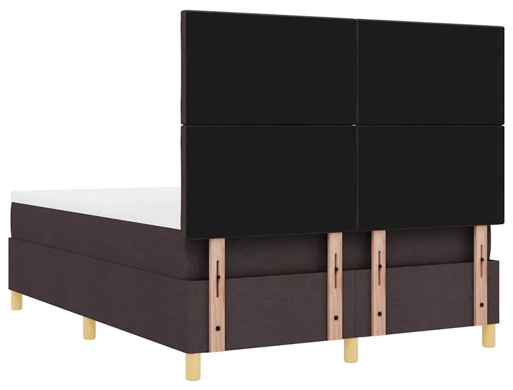 Cama Box com Colchão &amp; LED Castanho Escuro 140x190 cm Tecido