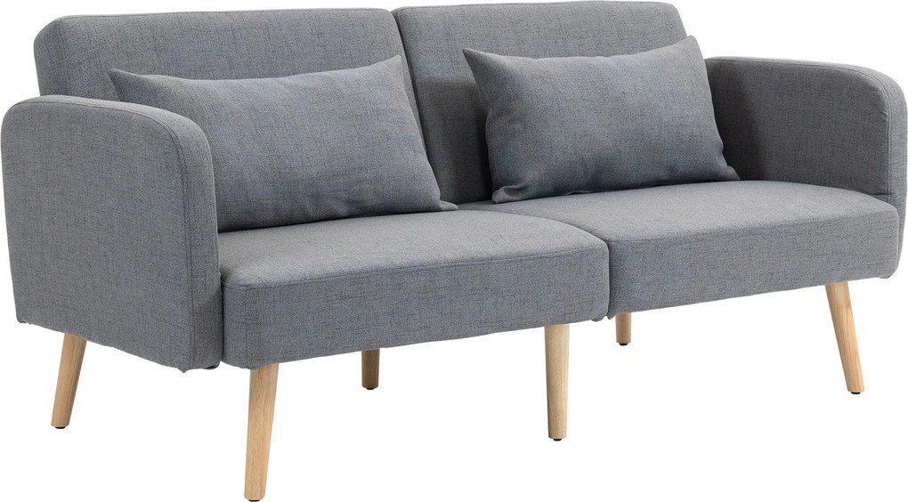 HOMCOM Sofá-cama 3 lugares design clic-clac encosto reclinável e apoios de braço ajustáveis tecido efeito linho cinza | Aosom Portugal