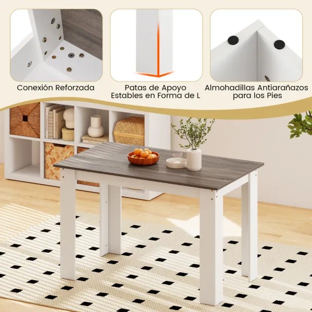 Mesa de jantar em madeira para 4-6 pessoas com pés em L para sala de jantar 120 x 70 x 75 cm Branco/castanho