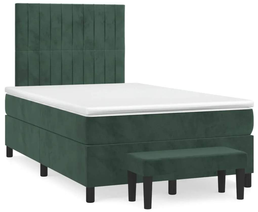 Cama boxspring com colchão 120x190 cm veludo verde-escuro