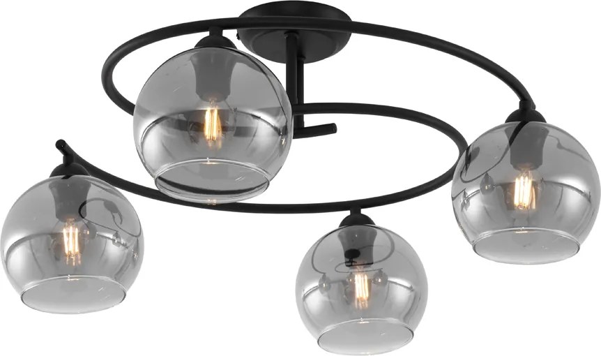 Candeeiro de Teto Moderno Preto com Vidro Fumê 4 Luzes - Alanis