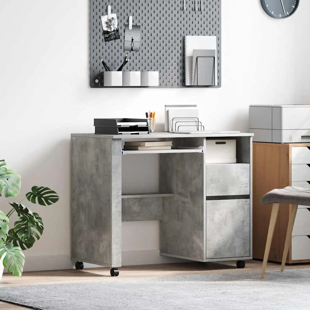 vidaXL Mesa com Rodas com gaveta Carvalho Concreto 91 x 50 x 77 cm