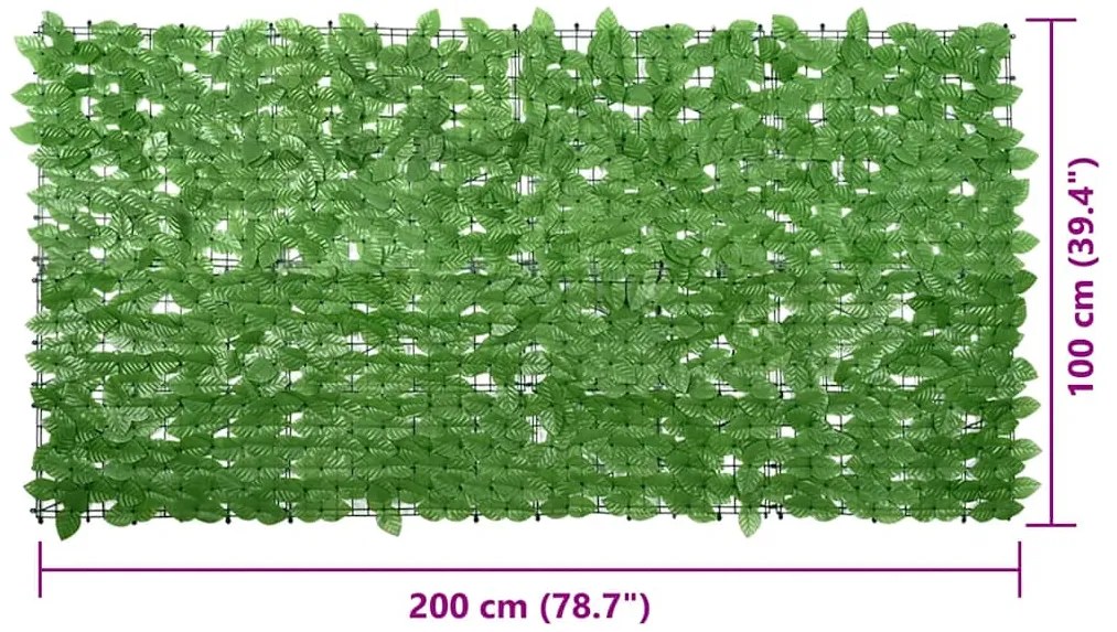 Tela de varanda com folhas verdes 200x100 cm