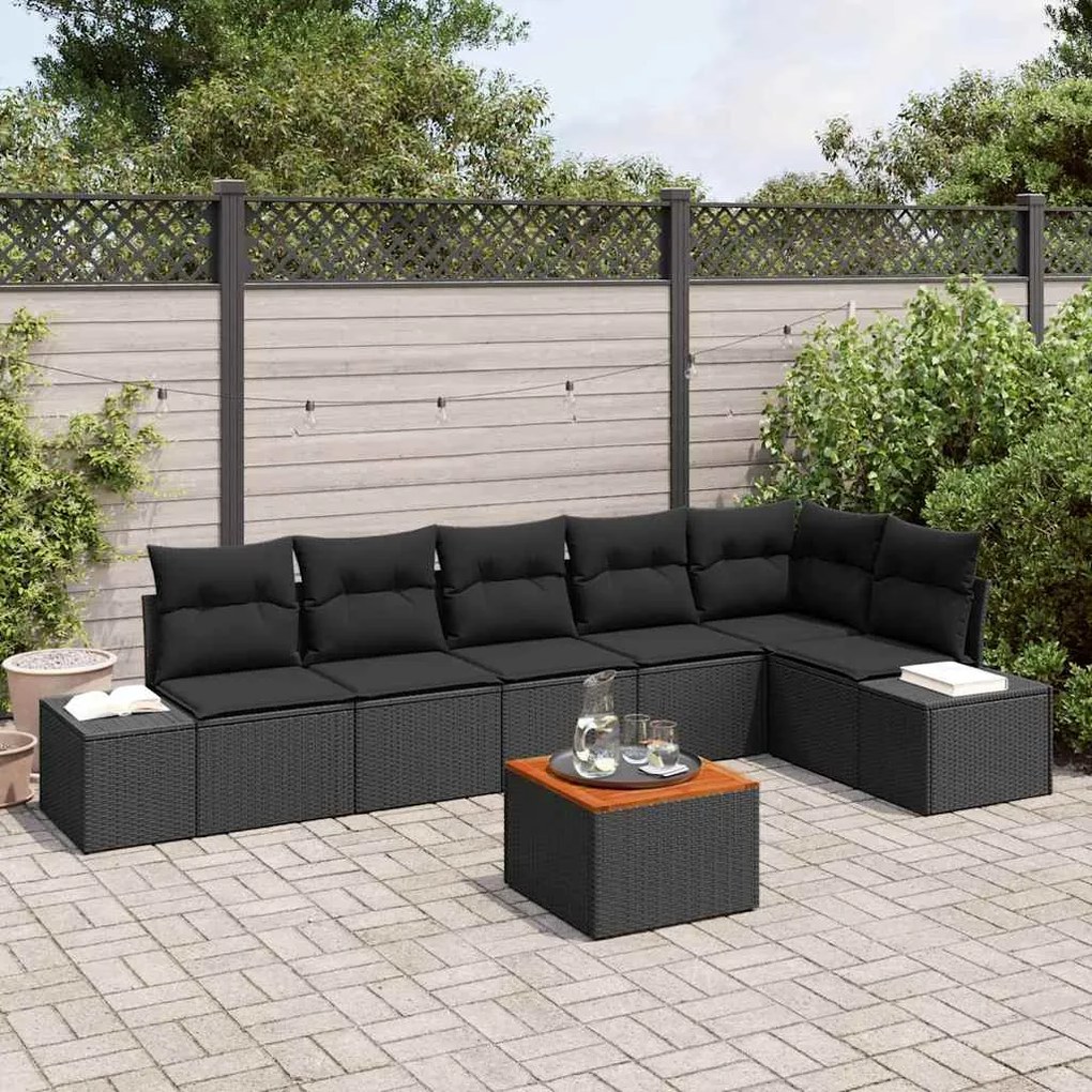 vidaXL Conjunto de Sofá de Jardim com almofada 7 pcs Preto vime PE