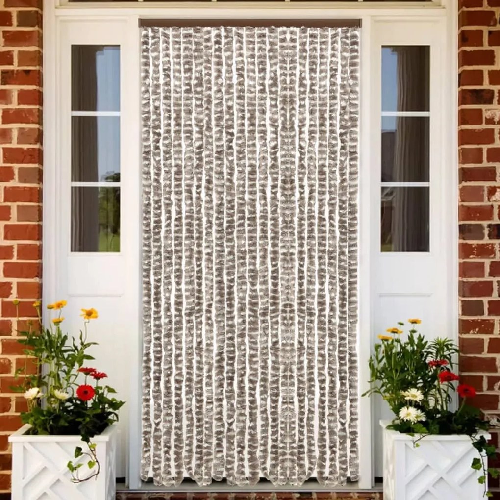 325460 vidaXL Cortina anti-insetos 56x185 cm chenille cinza-acast. e branco