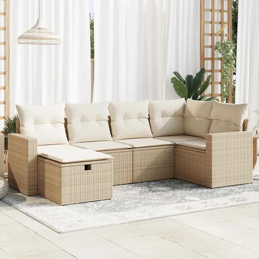 vidaXL 6 pcs conjunto de sofás p/ jardim com almofadões vime PE bege