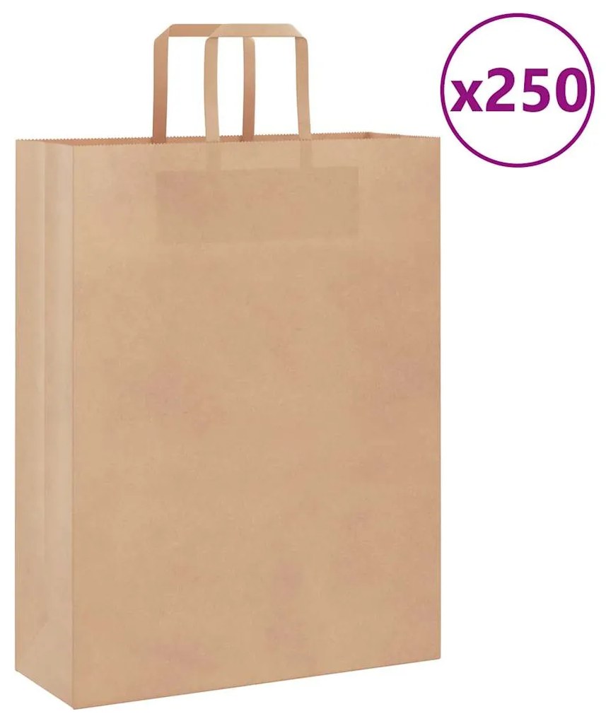 vidaXL Sacos de papel 250 unid com alças castanho 32x12x42 cm