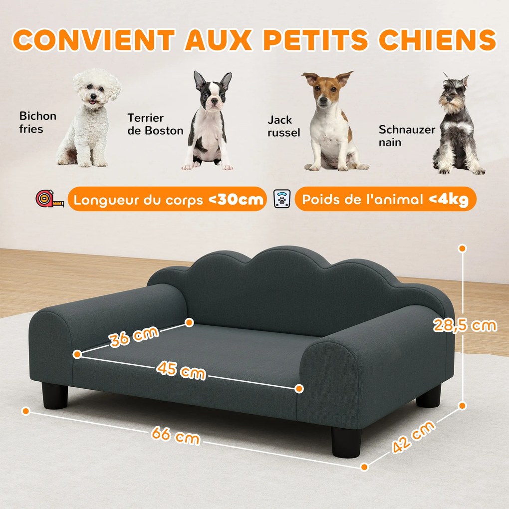 Sofá para cães 66 x 42 x 28,5 cm,, sofá para animais de estimação com encosto e braços, respirável,  cinzento escuro