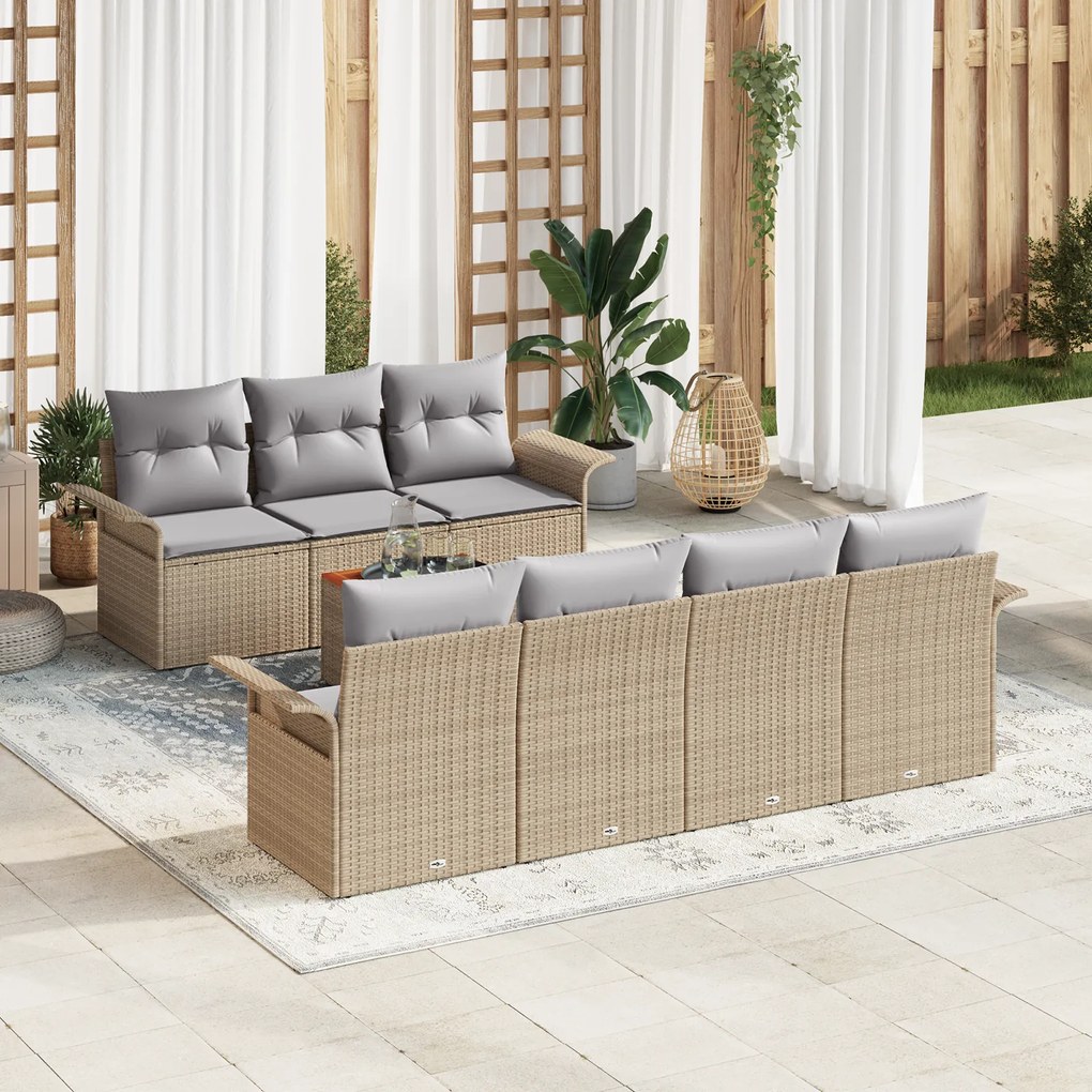 Conjunto de Sofá de Jardim de 8 Peças com Almofadas Bege em Rattan de
