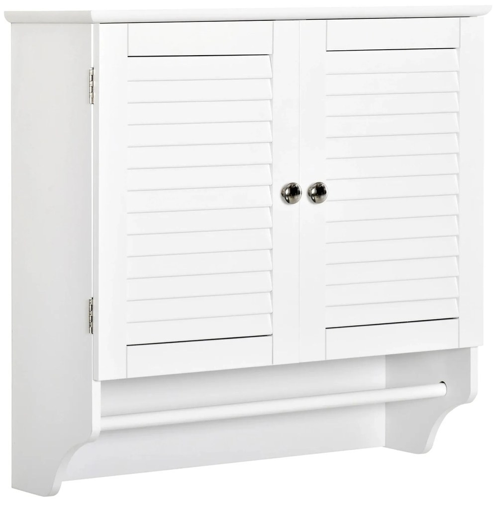 Kleankin Armário Parede Casa Banho 2 Portas Persiana Prateleira Barra Toalhas Design Moderno Funcional 60x23x60cm Branco | Aosom Portugal