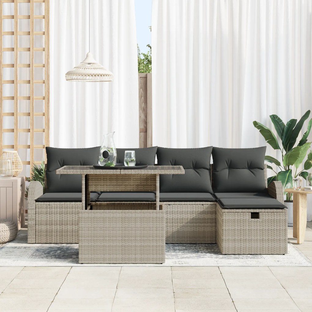 Conjunto de Sofá de Jardim vidaXL com Almofadas Cinzento-claro Rattan