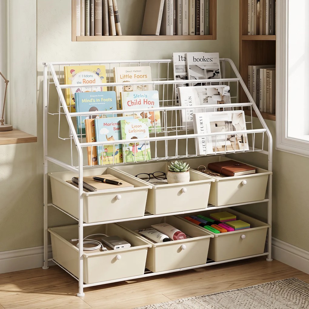 Guarda roupa aberto Multinível, 89 x 36,5 x 87 cm, 6 Gavetas e 3 Cestos, Branco