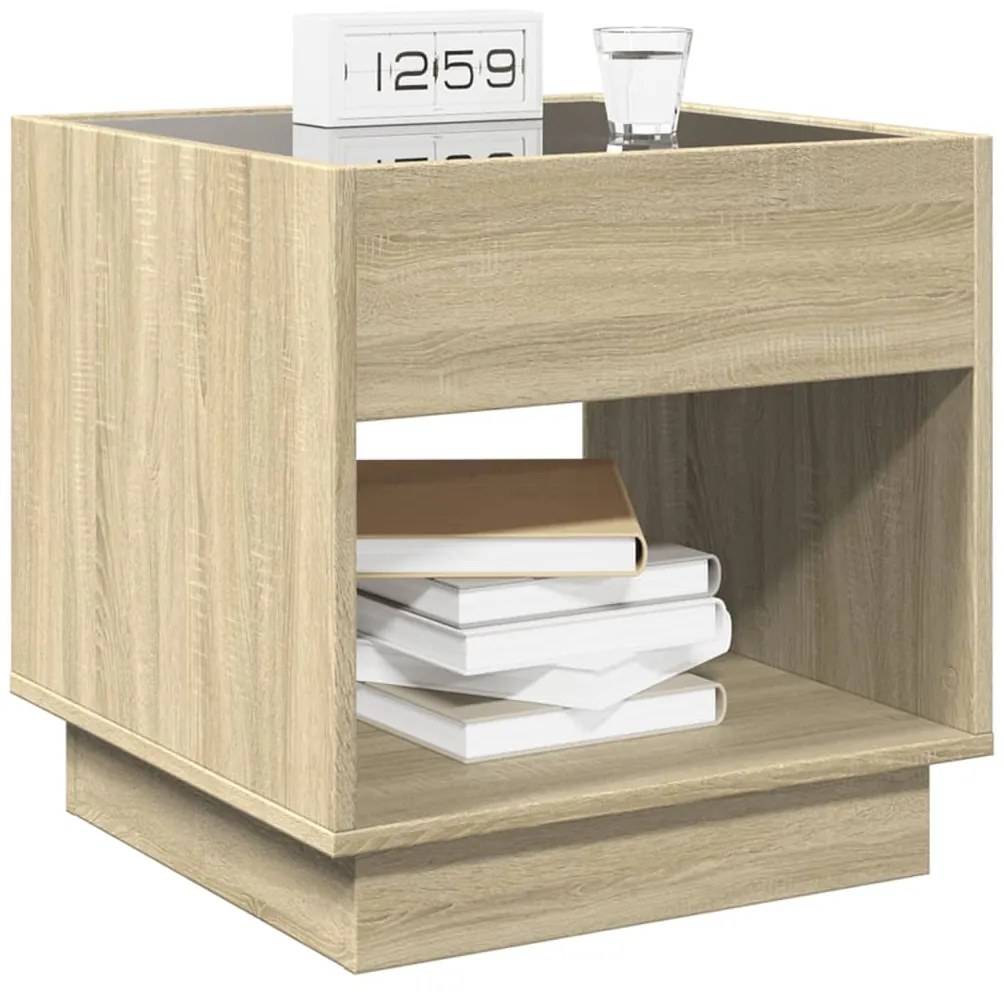 Mesa de cabeceira c/ LED Infinity 50x50x50 cm carvalho sonoma