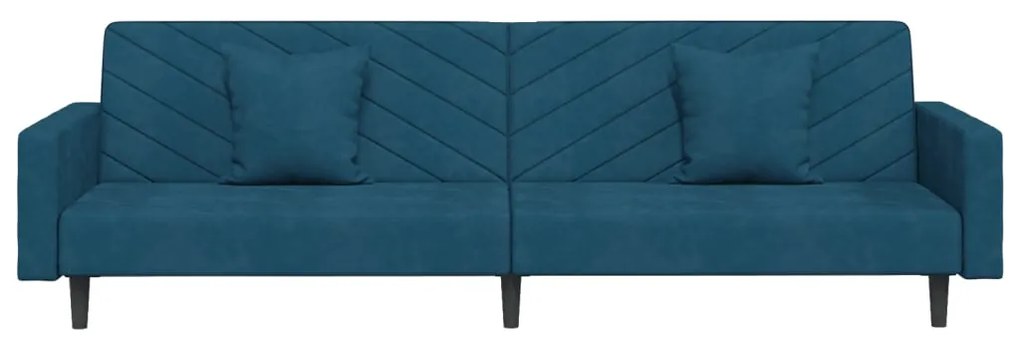 Sofá-cama 2 lugares com duas almofadas veludo azul