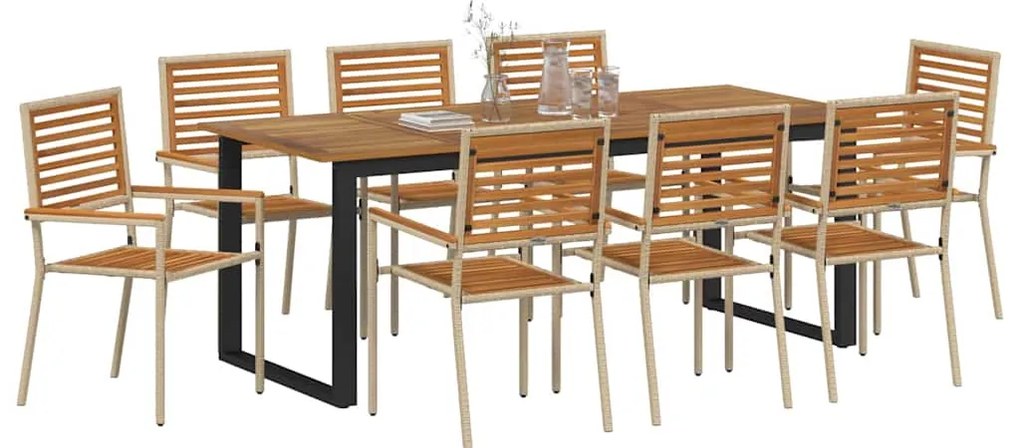 Conjunto de Jantar para Jardim 9 pcs Bege 200 x 90 x 75 cm