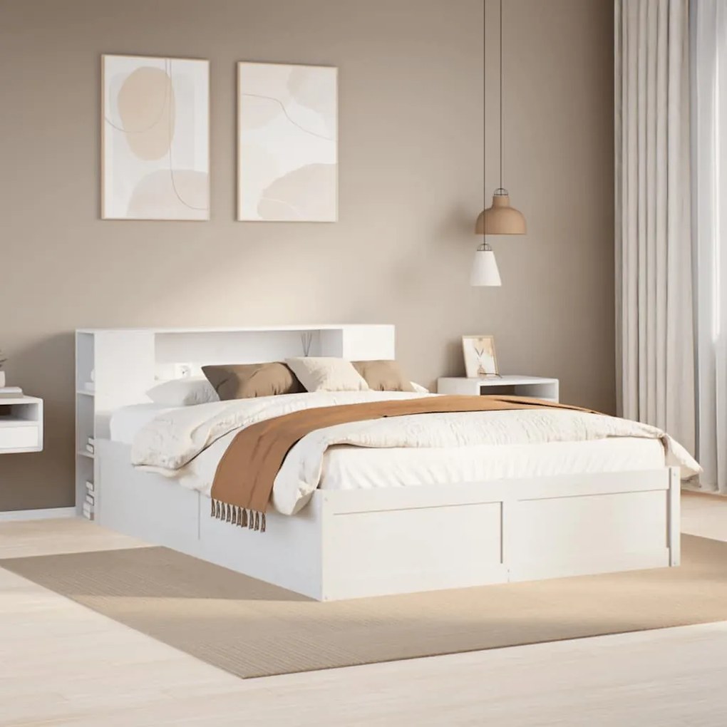 Cama sem colchão 140x200 cm madeira de pinho maciça branco