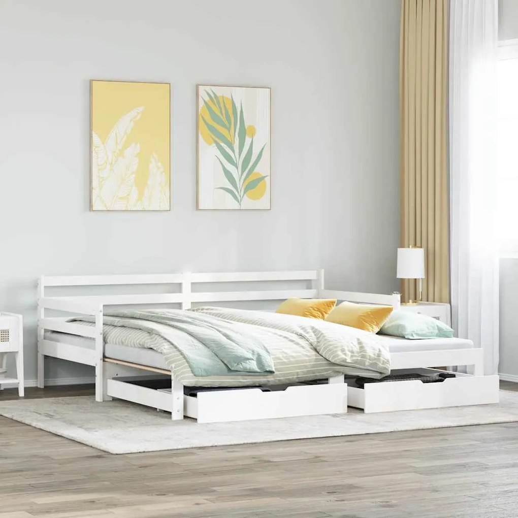Sofá-cama com gavetão e gavetas sem colchão 90x190 cm branco