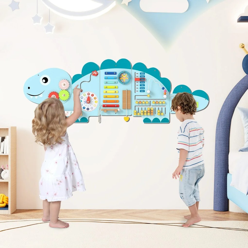 Painel de atividades para crianças Quadro sensorial Montessori de madeira 11 em 1 para a educação e o desenvolvimento precoce Azul