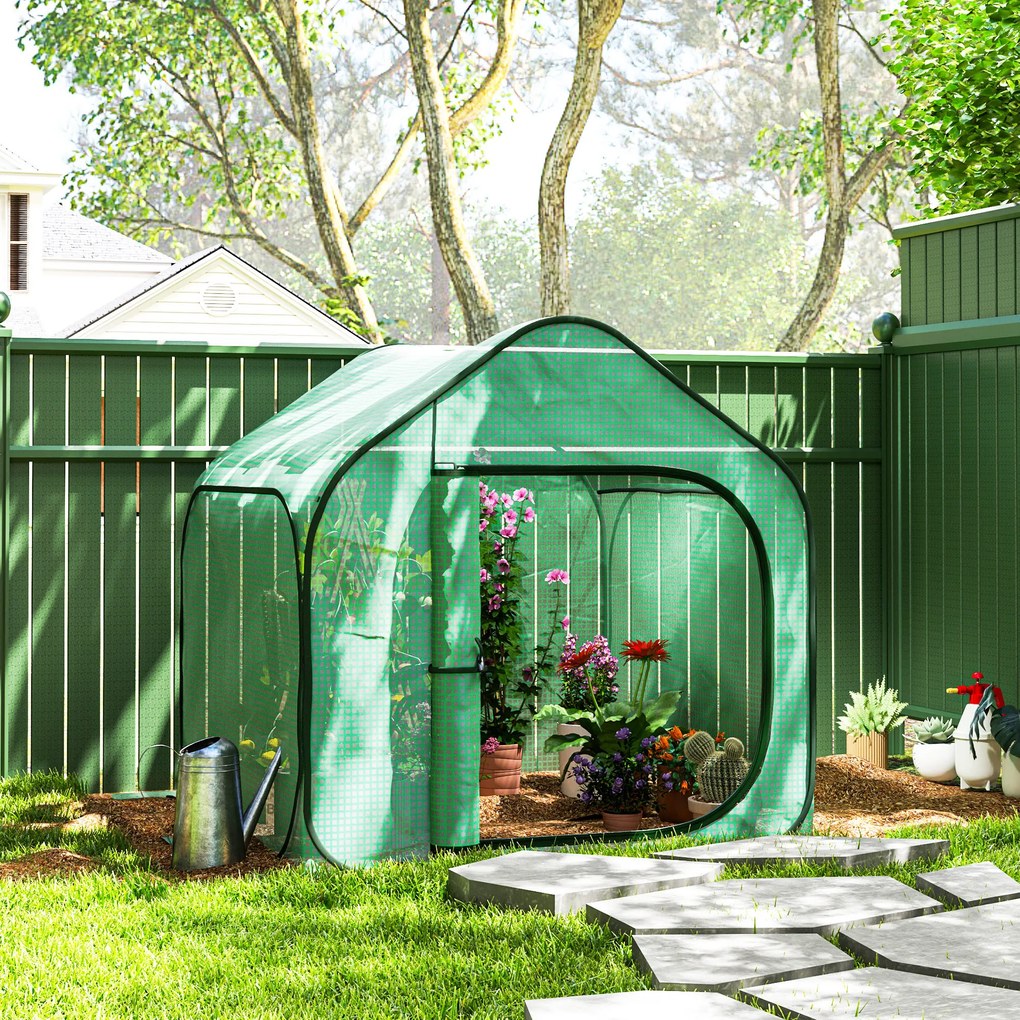 Mini estufa pop-up 150 x 148 x 148 cm, pequena estufa para vegetais e flores com porta com fecho de correr em PE, verde