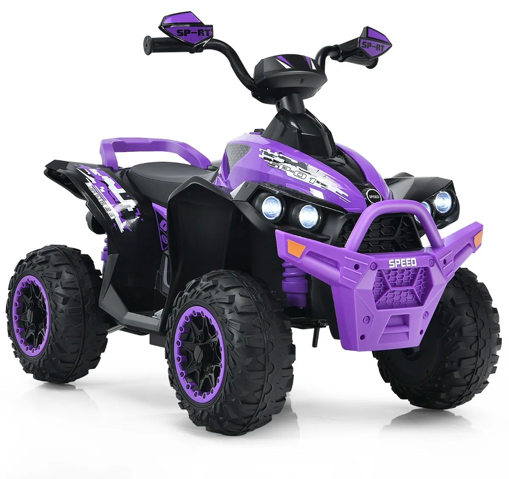 Moto 4 Elétrica para Crianças a Bateria 12V com Velocidade Ajustável Luzes LED Música Pedal3-8 Anos 94 x 60 x 73 cm Roxo