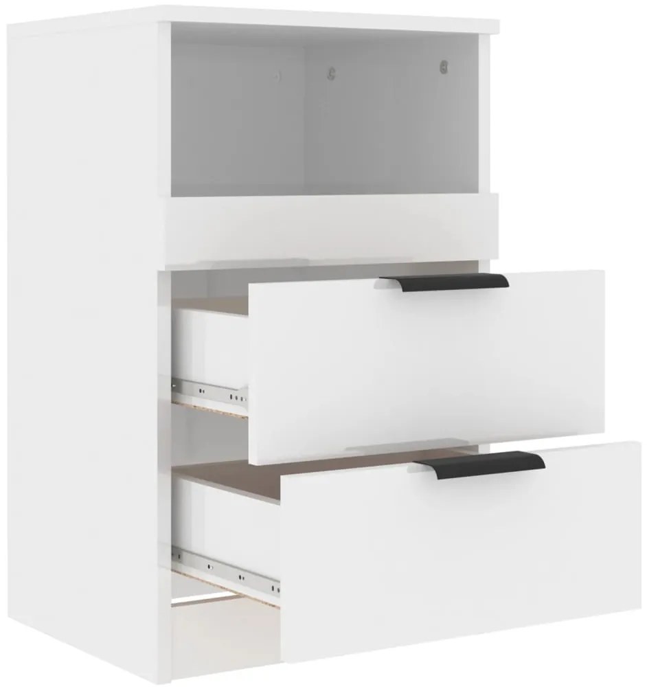 Mesas de cabeceira 2 pcs madeira processada branco brilhante