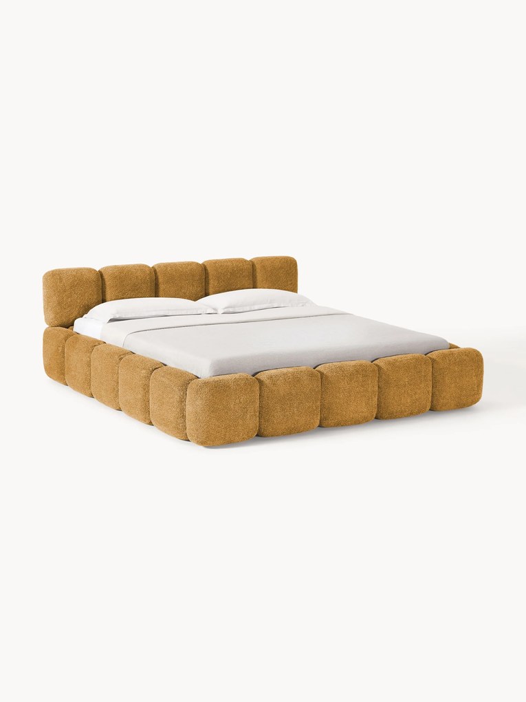 Cama estofada em teddy-bouclé com arrumação Tayla