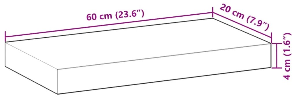 Prateleira suspensa 60x20x4 cm acácia maciça não tratada