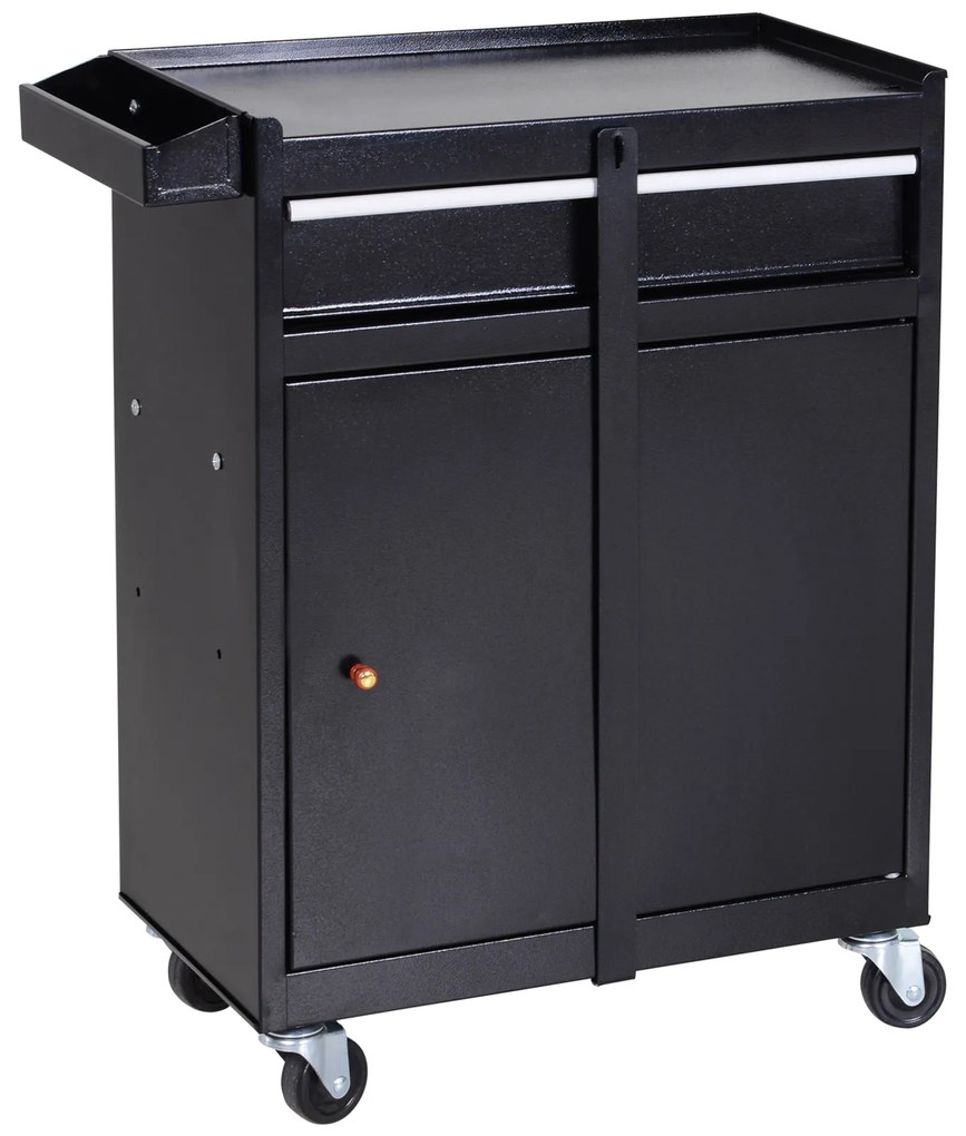 Carro de Ferramentas com Rodas Carro de Ferramentas Móvel com 5 Gavetas Armário de Armazenamento e Almofada Antiderrapante Carga 52kg para Garagem 60x28x104,5cm Preto