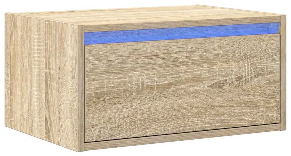 Mesa de cabeceira de parede com luzes LED carvalho sonoma