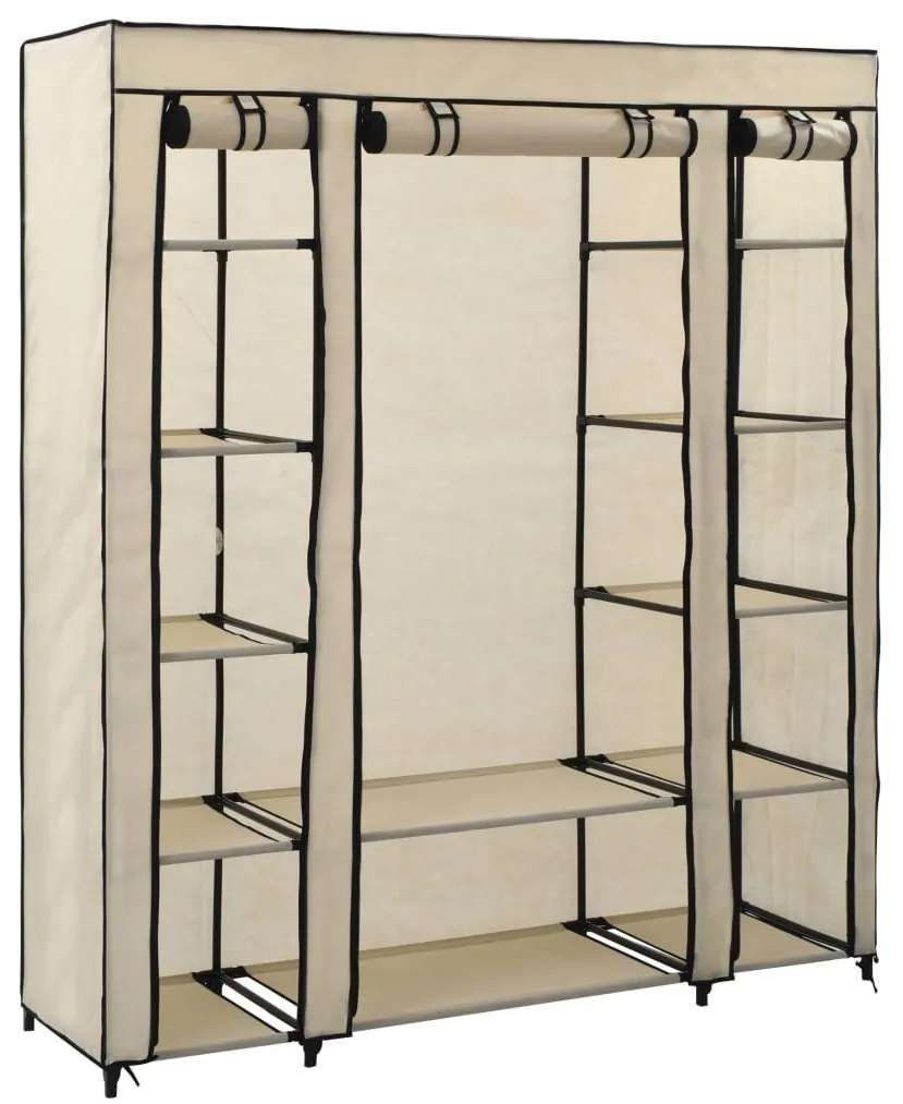 282435 vidaXL Roupeiro c/ compartimentos e varões 150x45x176 cm tecido creme