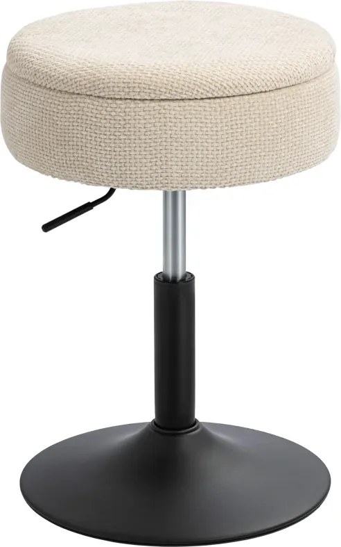 Banco de Bar com Armazenamento Altura Ajustável Giratório Estofado em Chenilla 39x39x49-65 cm Bege