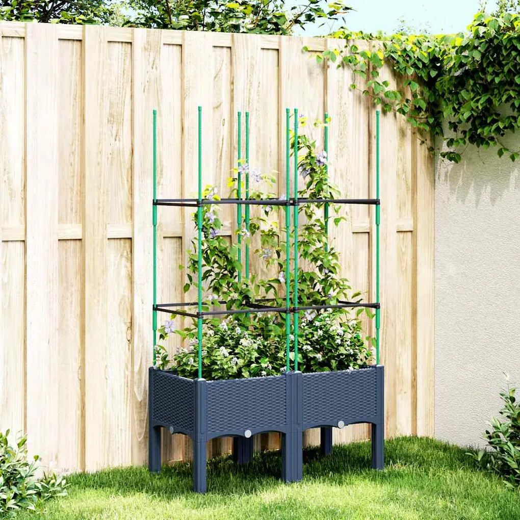 Vaso/floreira de jardim c/ treliça 80x40x142,5 cm PP cinzento azul