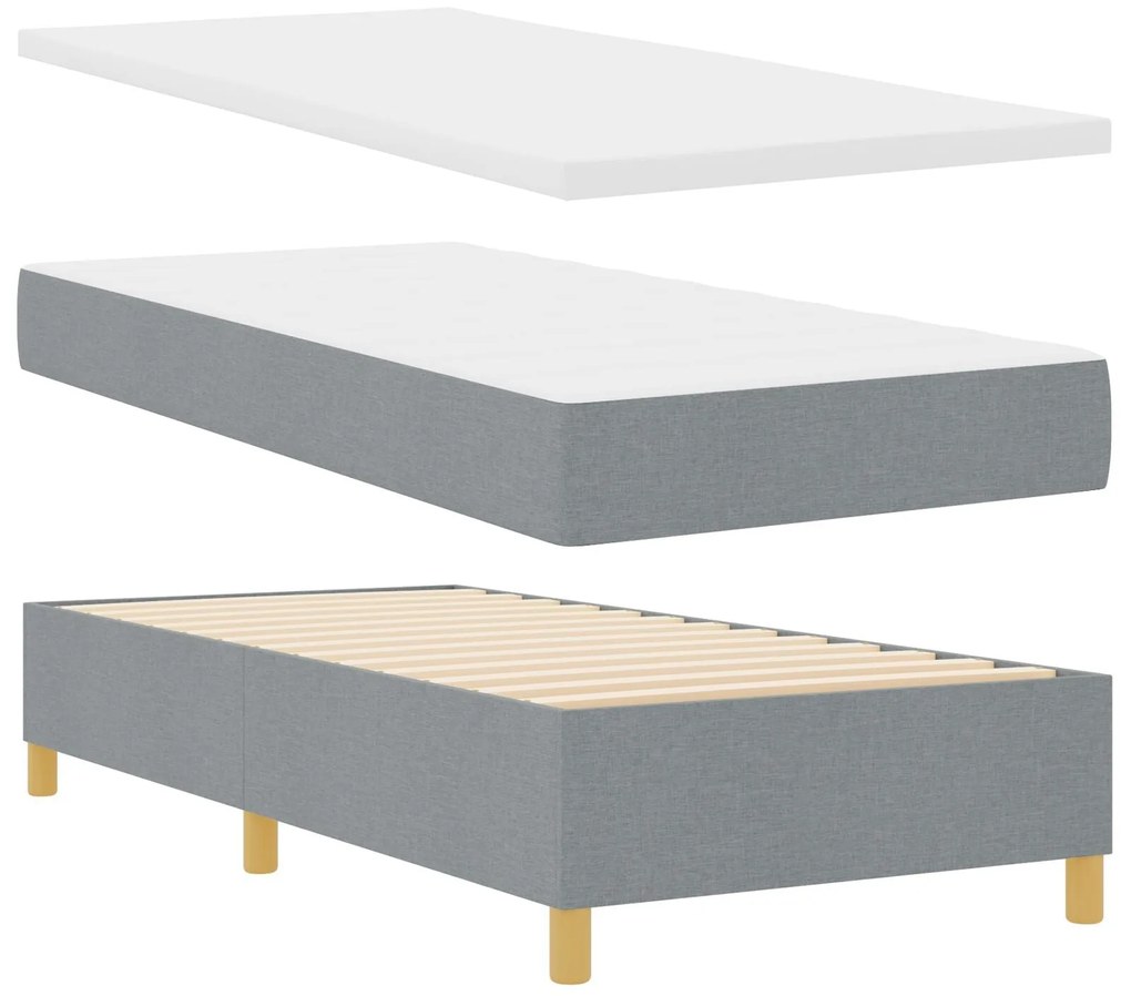 Cama Box Spring com Colchão e Luz LED Cinza Claro 90x190 cm Tecido