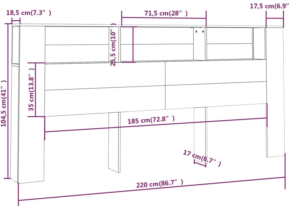 Armário de cabeceira 220x18,5x104,5 cm sonoma cinzento