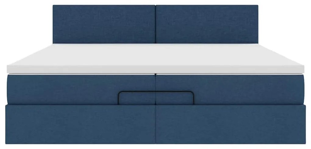 Estrutura de cama otomana com colchões 200x200cm tecido azul