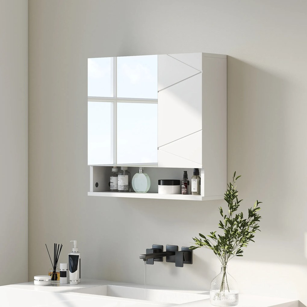 Armário de parede com espelho para casa de banho 55 x 17 x 55 cm, armário de arrumação com 2 portas, branco