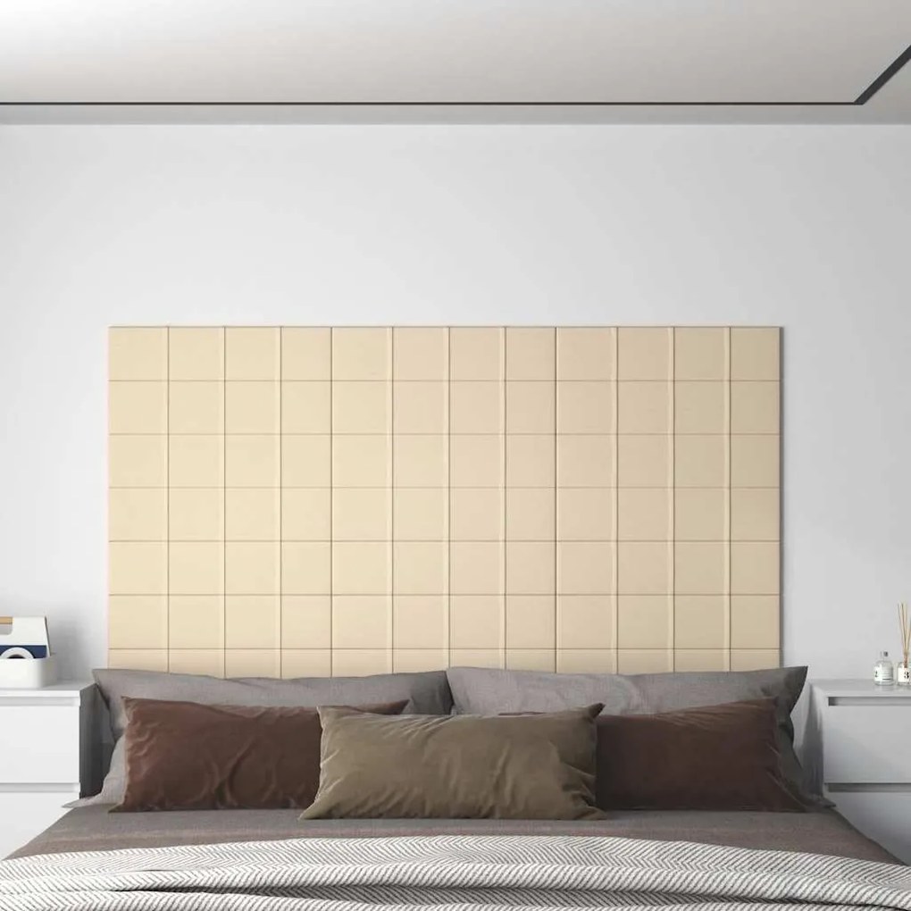 vidaXL Painel de parede 12 pcs 60x15 cm tecido 1,08 m² cor creme